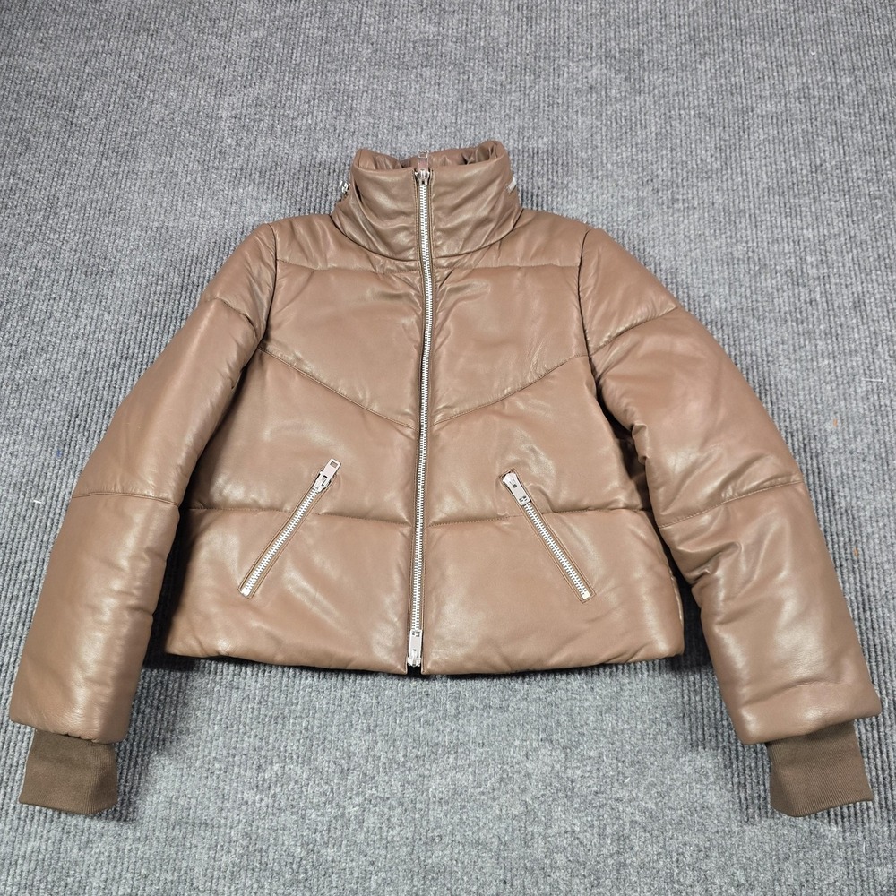 Walter Baker Jacket Womens Large Brown Lambs Leather Puffer WB30268